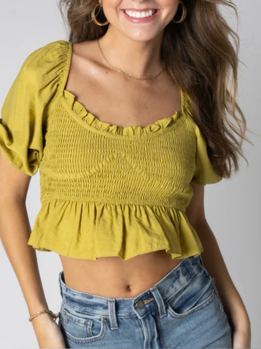 NWT Vestique Boutique Smocked Peplum Crop Top Size Small